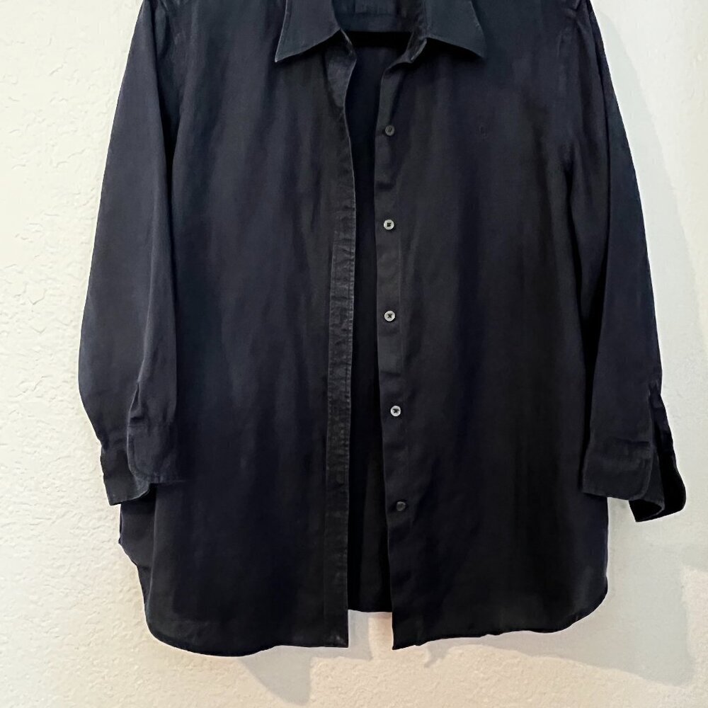 Chaps Womens 100%‎ Linen 3/4 Sleeve Button Front Blouse Sz XL Black Split Cuff
